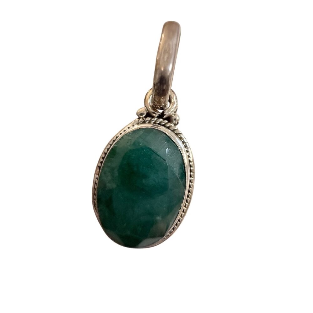 Artisan Faceted Emerald Green Gemstone Pendant Sterling Silver Boho  gift NWOT